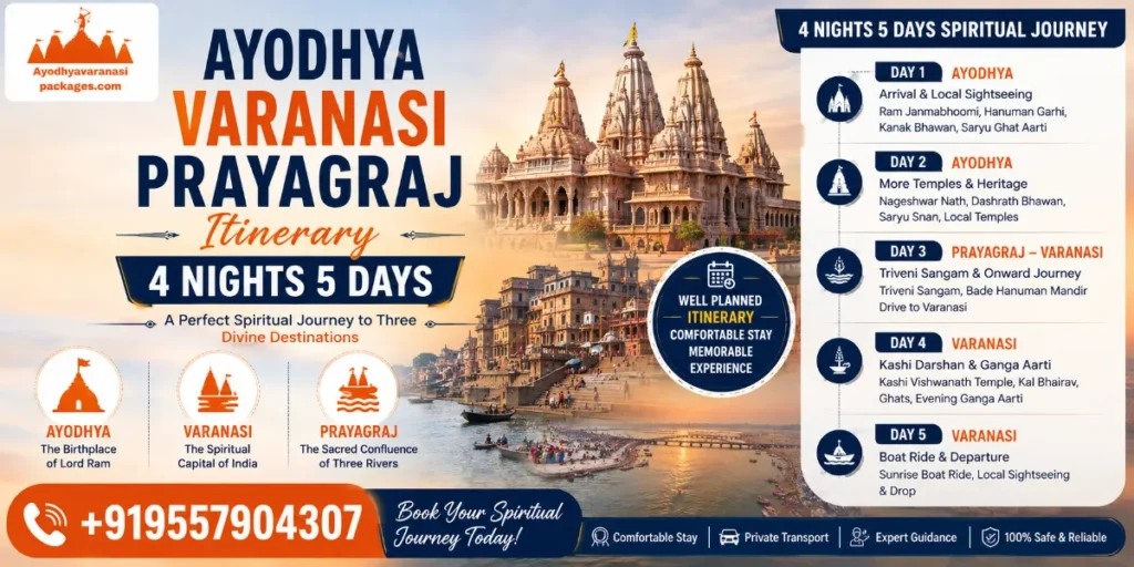 Ayodhya Varanasi Prayagraj itinerary 4 nights 5 days tour package by AYODHYA VARANASI PACKAGES