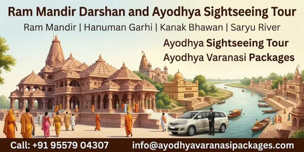 Ram Mandir Darshan and Ayodhya sightseeing tour covering Hanuman Garhi, Kanak Bhawan and Saryu River